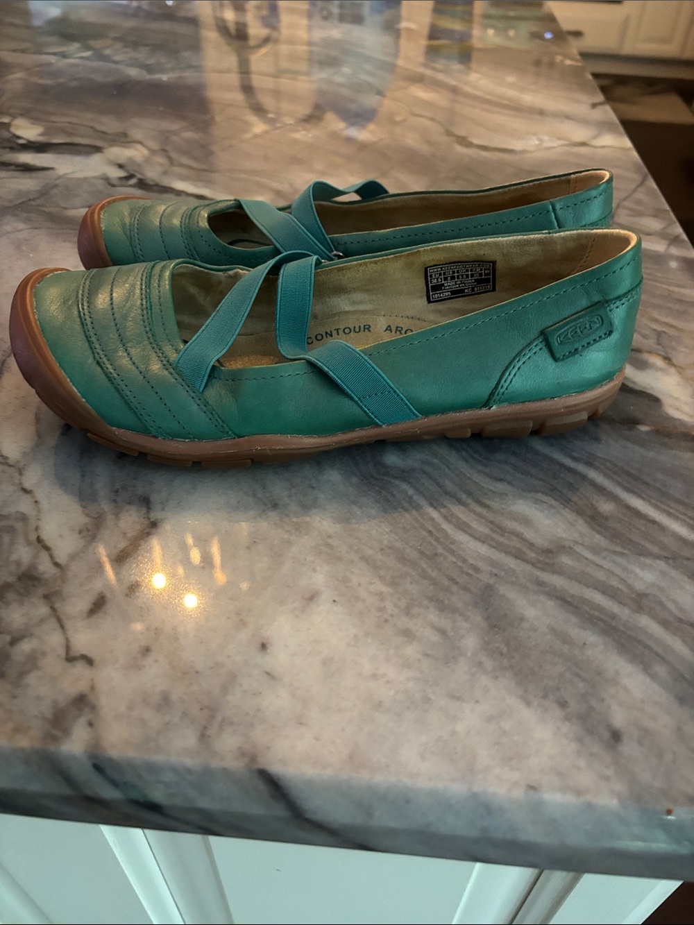KEEN Teal Green Slip-On Flats with Elastic Cross Straps - Picture 2 of 9